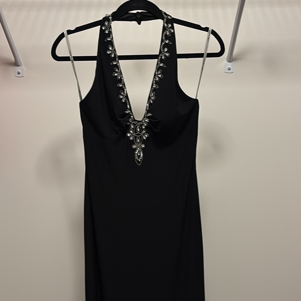 Chic Black Backless Dress with Embellishments